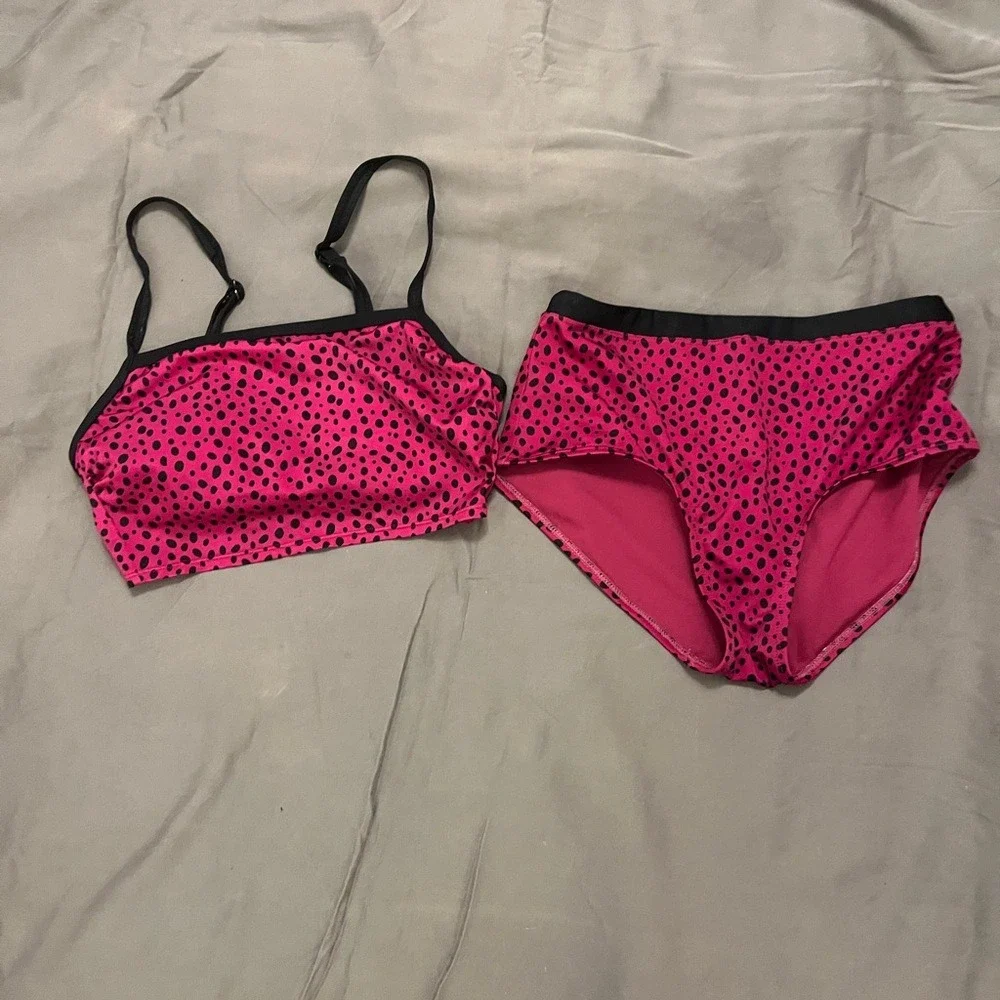 All In Motion Kids Pink Dalmatian Print Two Piece Swimsuit‎ Bikini Set XS